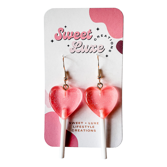 Eve's Earrings - Pink Heart Lollipops