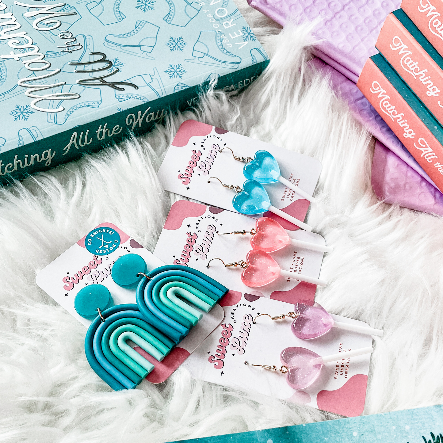 Eve's Earrings - Pink Heart Lollipops