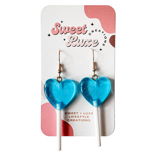 Eve's Earrings - Blue Heart Lollipops